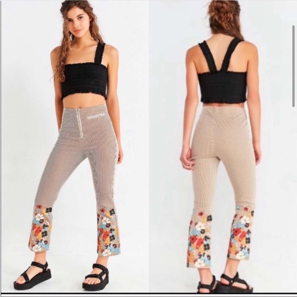 BDG Urban Outfitters High Rise Striped Kick Flare Floral Print Crop Pant…